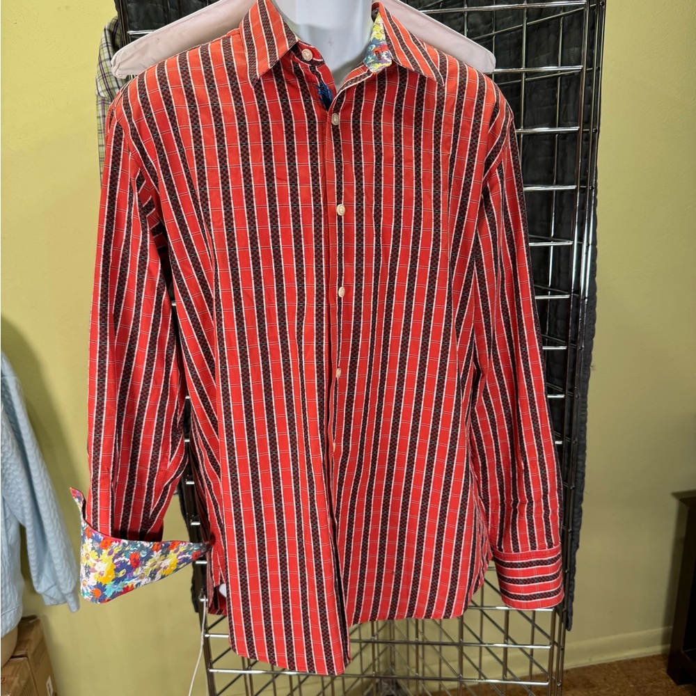 Robert Graham Red and Black Striped Button Down Shirt